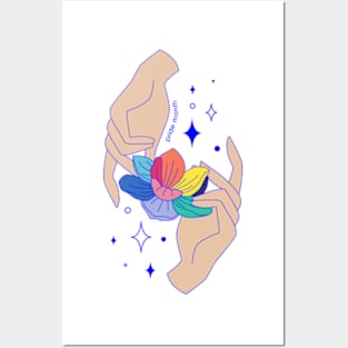 Pride month rainbow flower boho Posters and Art